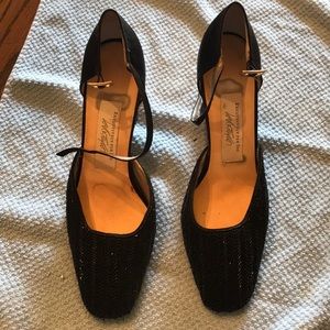 Lord & Taylor Black beaded satin ankle strap